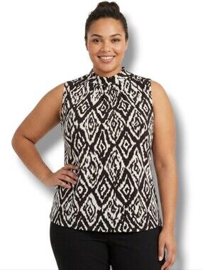 KC Stevens Women's Plus Size brown & White high neck sleeveless blouse - 2x